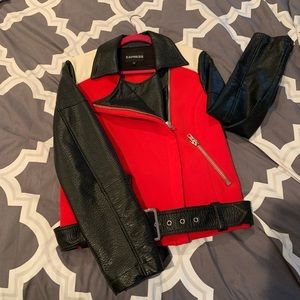 Express Red black and white leather coat